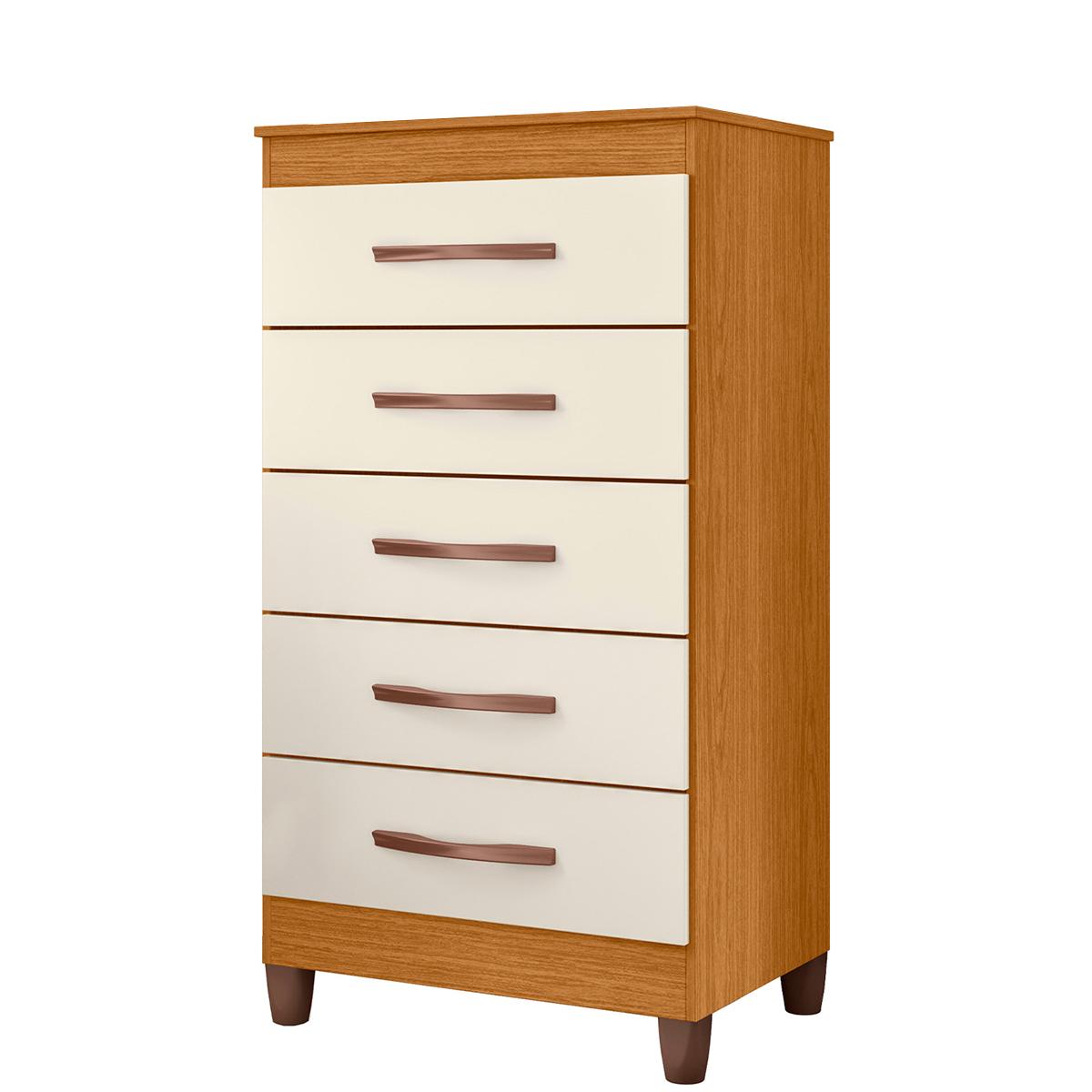Cômoda Quarto Esmeralda Com 5 Gavetas Cinamomo/off White