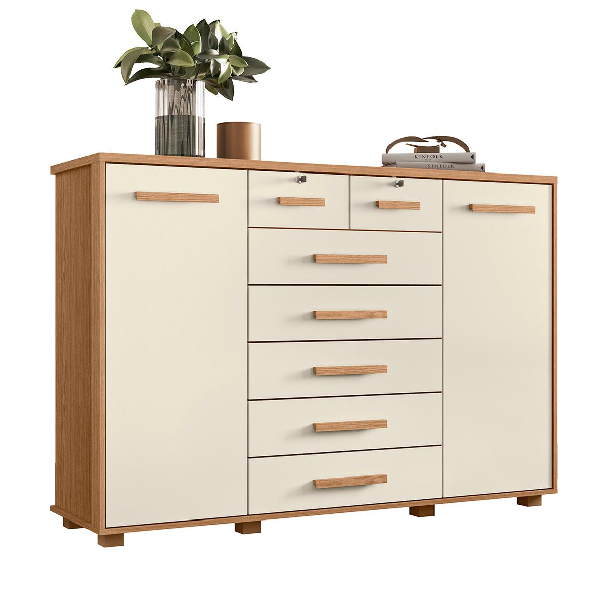 Cômoda Quarto Fontana Com 7 Gavetas E 2 Portas Freijo/off White