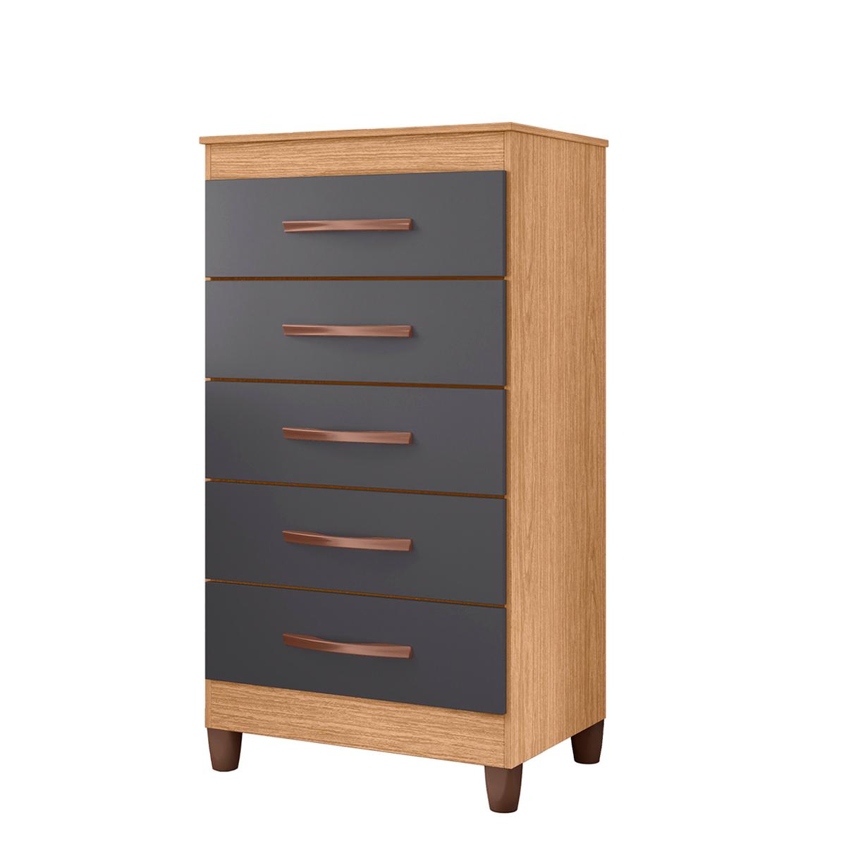 Cômoda Quarto Esmeralda Com 5 Gavetas Freijo/titanium