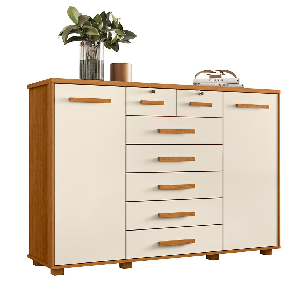 Cômoda Quarto Fontana Com 7 Gavetas E 2 Portas Cinamomo/off White