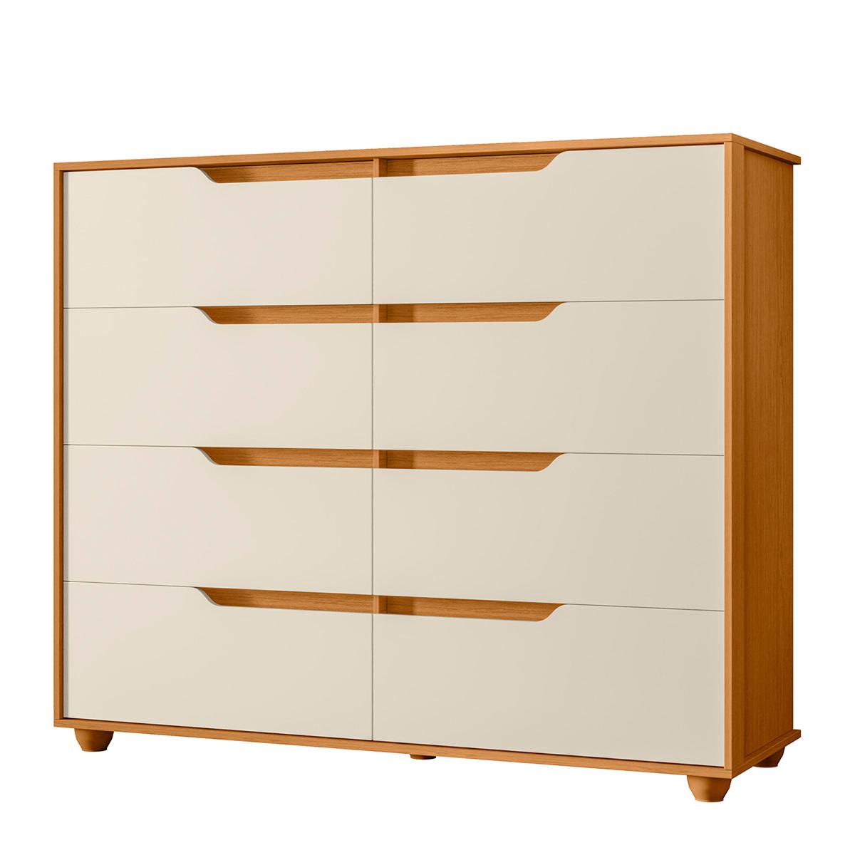 Cômoda Quarto Doble Com 8 Gavetas E Pés Cinamomo/off White