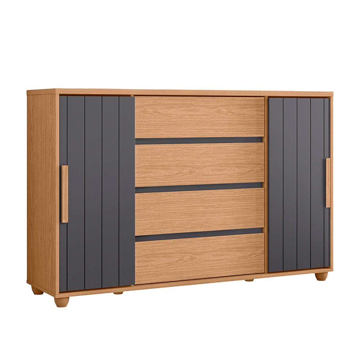 Cômoda Quarto Evidenza Com 4 Gavetas E 2 Portas De Correr Freijo/off White/titanium