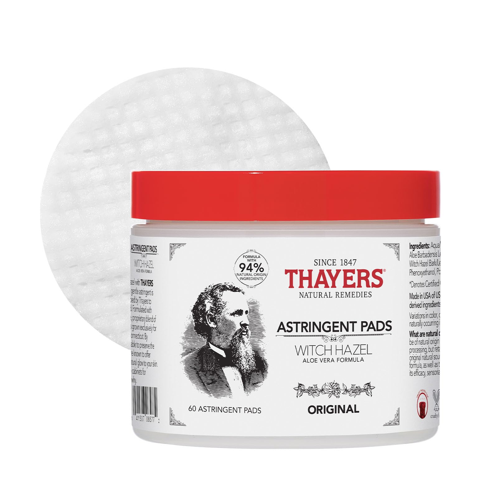 Almofadas Adstringentes Thayers Original Witch Hazel Com Aloe (60 Unidades)