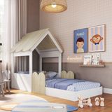 Cama Infantil Montessoriana Com Casinha Infanto Branco / Carvalho Araguaia