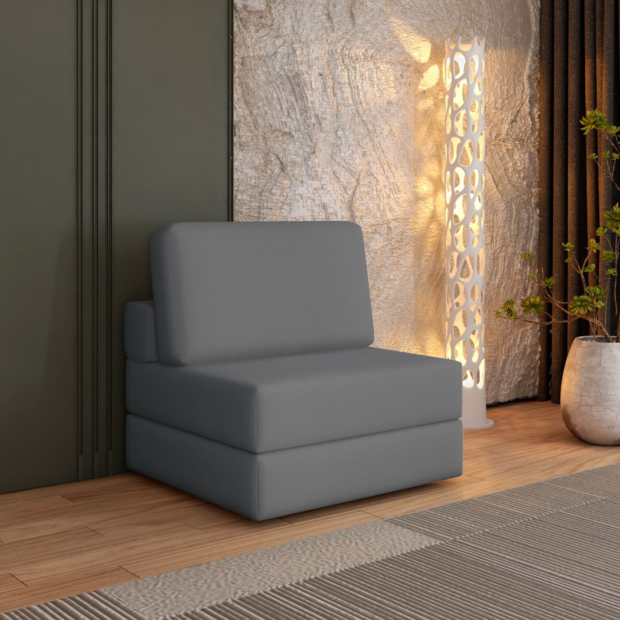 Sofá Cama À Vácuo 1 Lugar Linha Modular Flip Magic Cinza