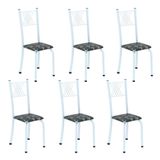 Kit 6 Cadeiras Tubular Para Sala De Jantar Sara Preto Floral / Branco