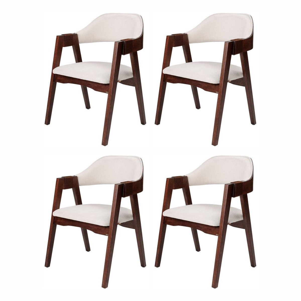 Kit 4 Cadeiras De Madeira Maciça Tauari, Estofada E Braço Com Corda Náutica Bélgica Espresso Móveis Ébano/cru