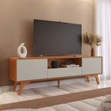 Rack Para Tv Até 75 Polegadas 100% Mdf Pés Em Madeira Maciça Com Regulagem Ares Naturalle/off White