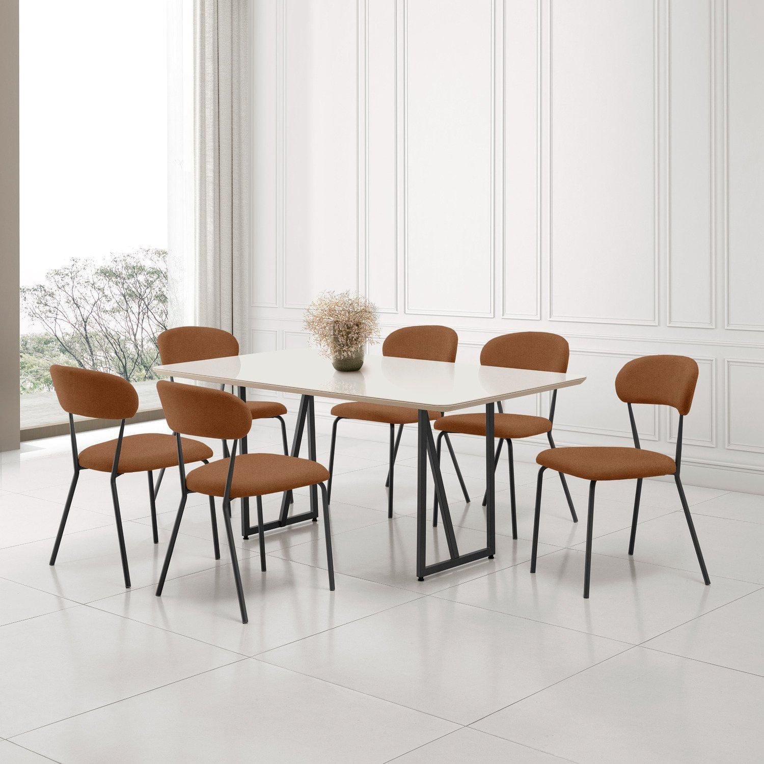 Conjunto Sala De Jantar Com 6 Cadeiras Betina Black/ Terracota / Off White