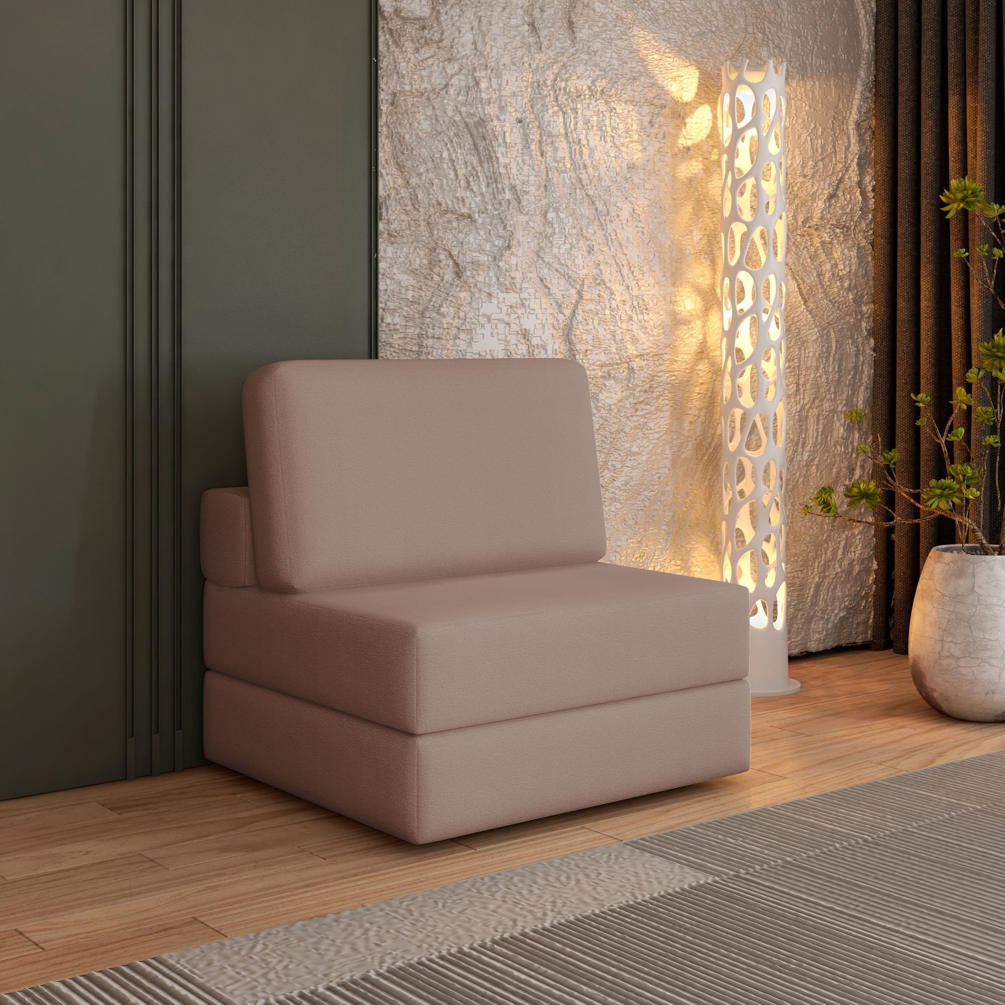 Sofá Cama À Vácuo 1 Lugar Linha Modular Flip Magic Bege