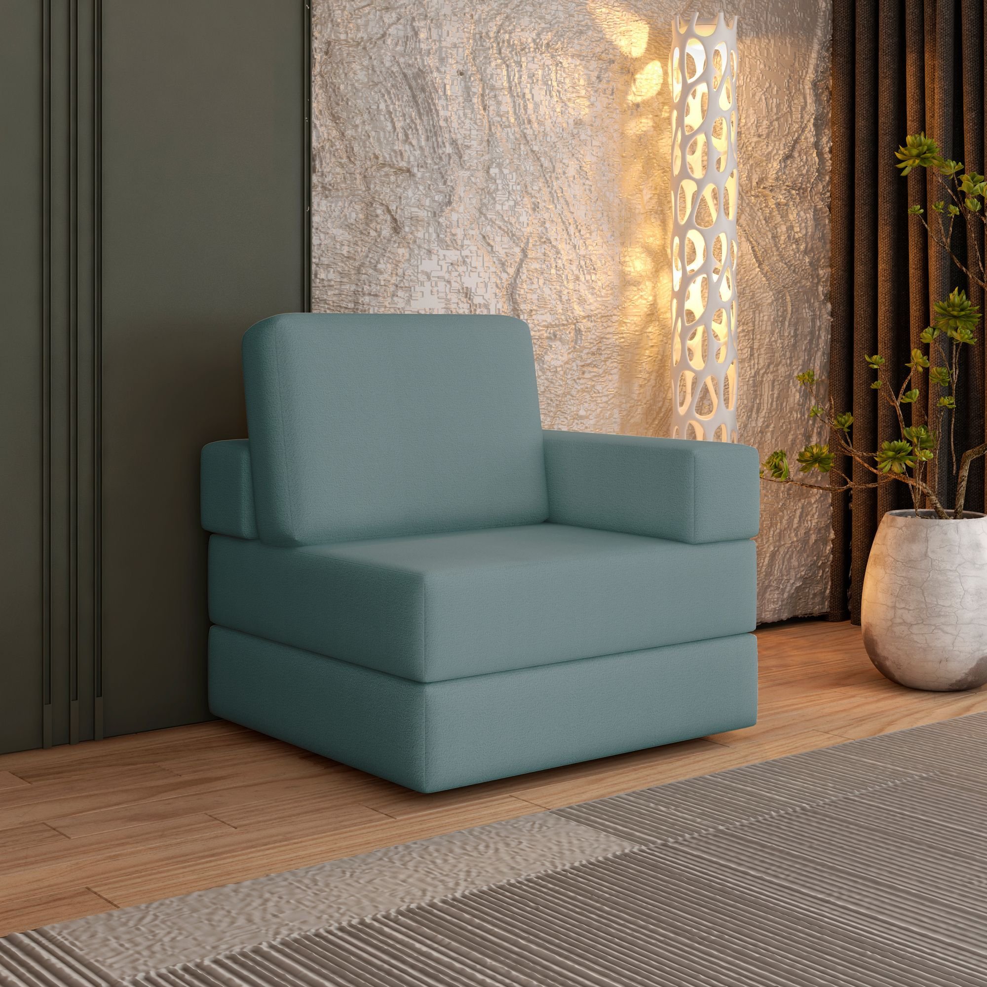 Sofá Cama À Vácuo 1 Lugar Linha Modular Flip Magic Azul