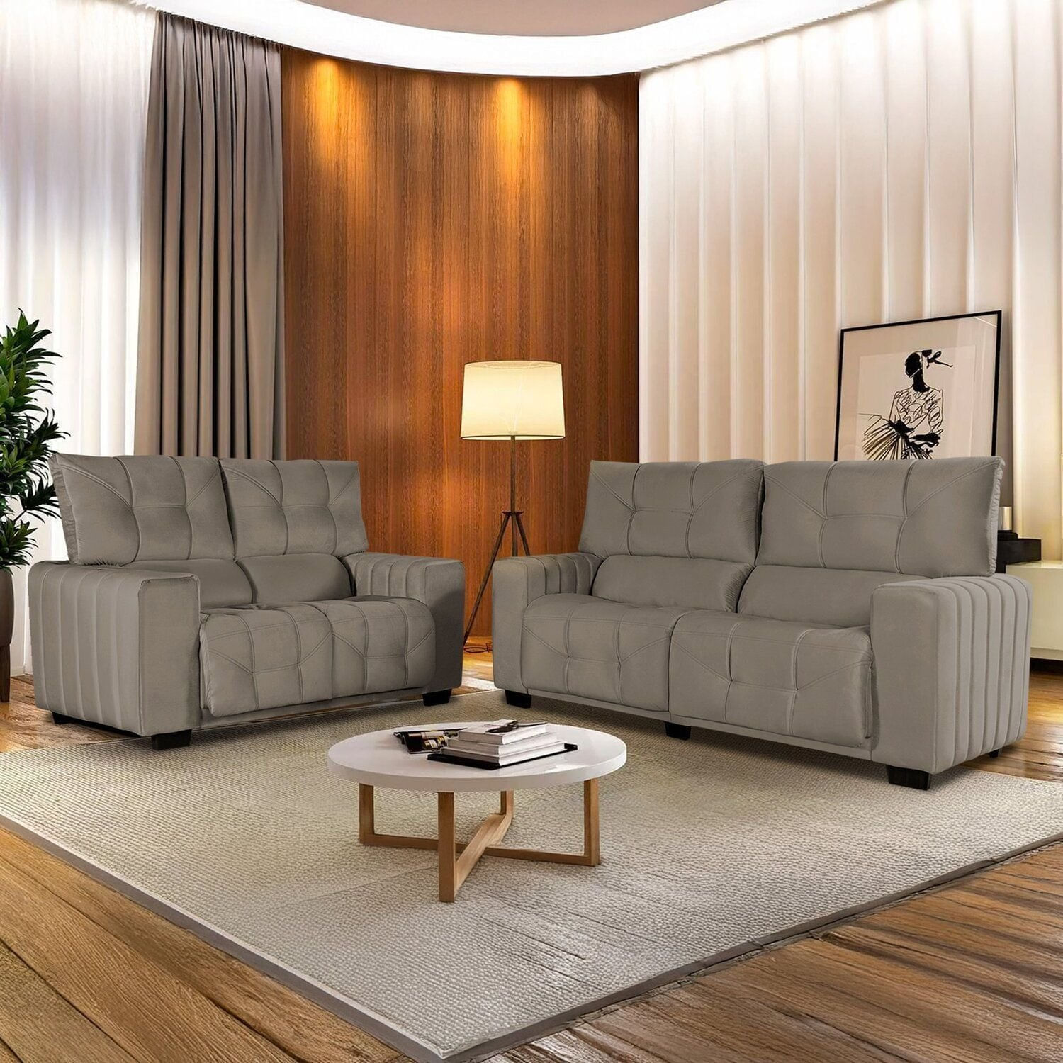 Conjunto Estofado 3 E 2 Lugares Le Mans Platinum Marrom