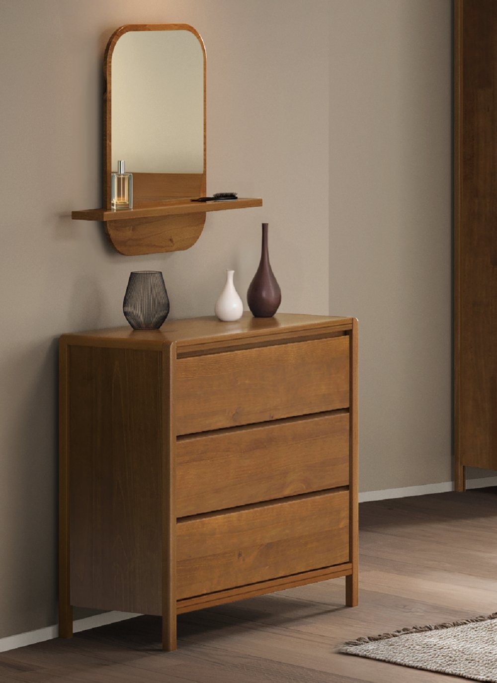 Cômoda Para Quarto 3 Gavetas Madeira Maciça Modena Amêndoa