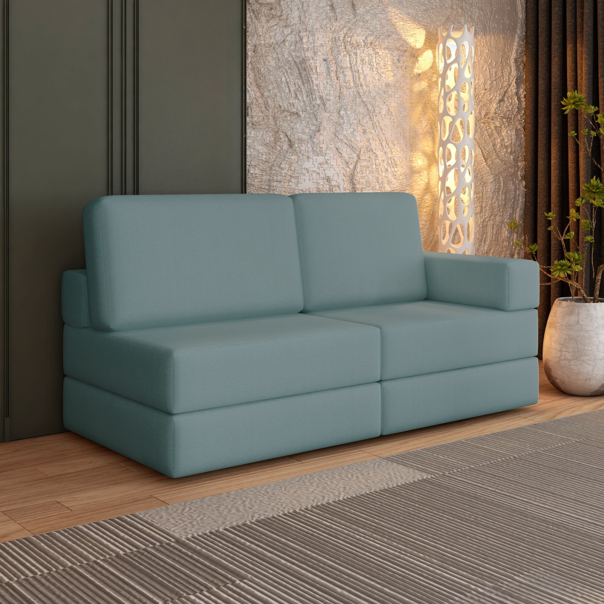 Sofá Cama À Vácuo 2 Lugares Linha Modular Flip Magic Azul