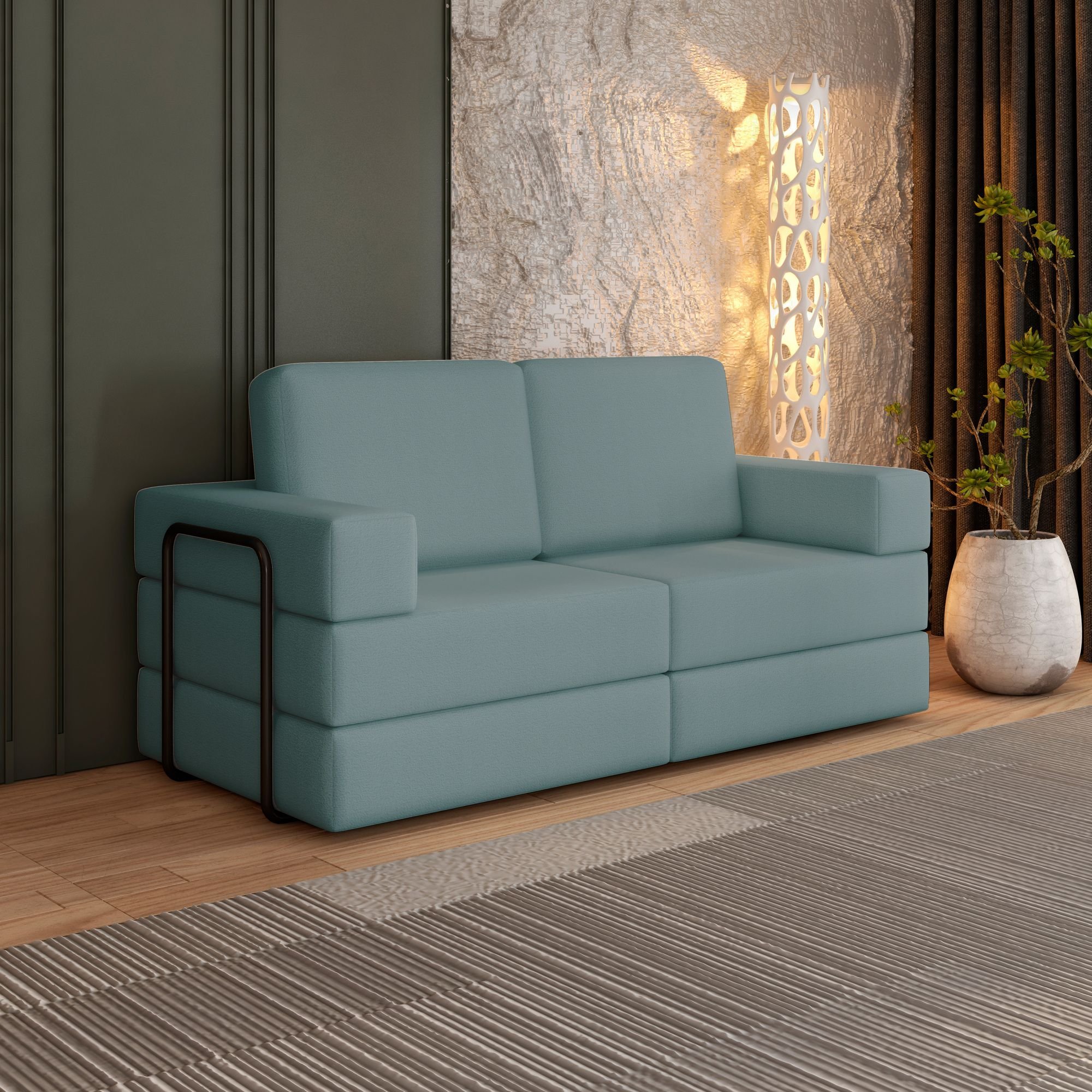 Sofá Cama À Vácuo 2 Lugares Linha Modular Flip Magic Azul