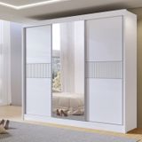 Guarda-roupa Casal Ripado 3 Portas De Correr Com Espelho 100% Mdf Cristal Branco