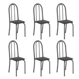 Kit 6 Cadeiras Tubular 96x36x41 Cm Iris B Preto/ Martelado Prata