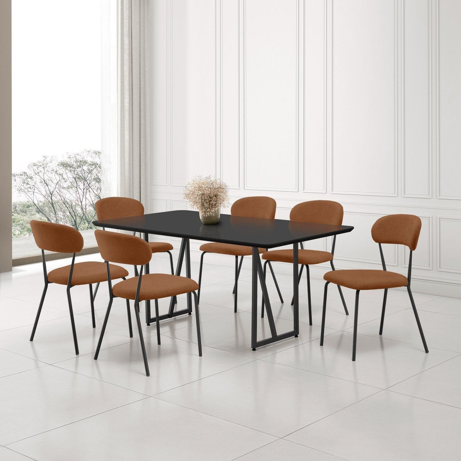 Conjunto Sala De Jantar Com 6 Cadeiras Betina Black/ Terracota