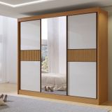 Guarda-roupa Casal Ripado 3 Portas De Correr Com Espelho 100% Mdf Cristal Cinamomo/off White