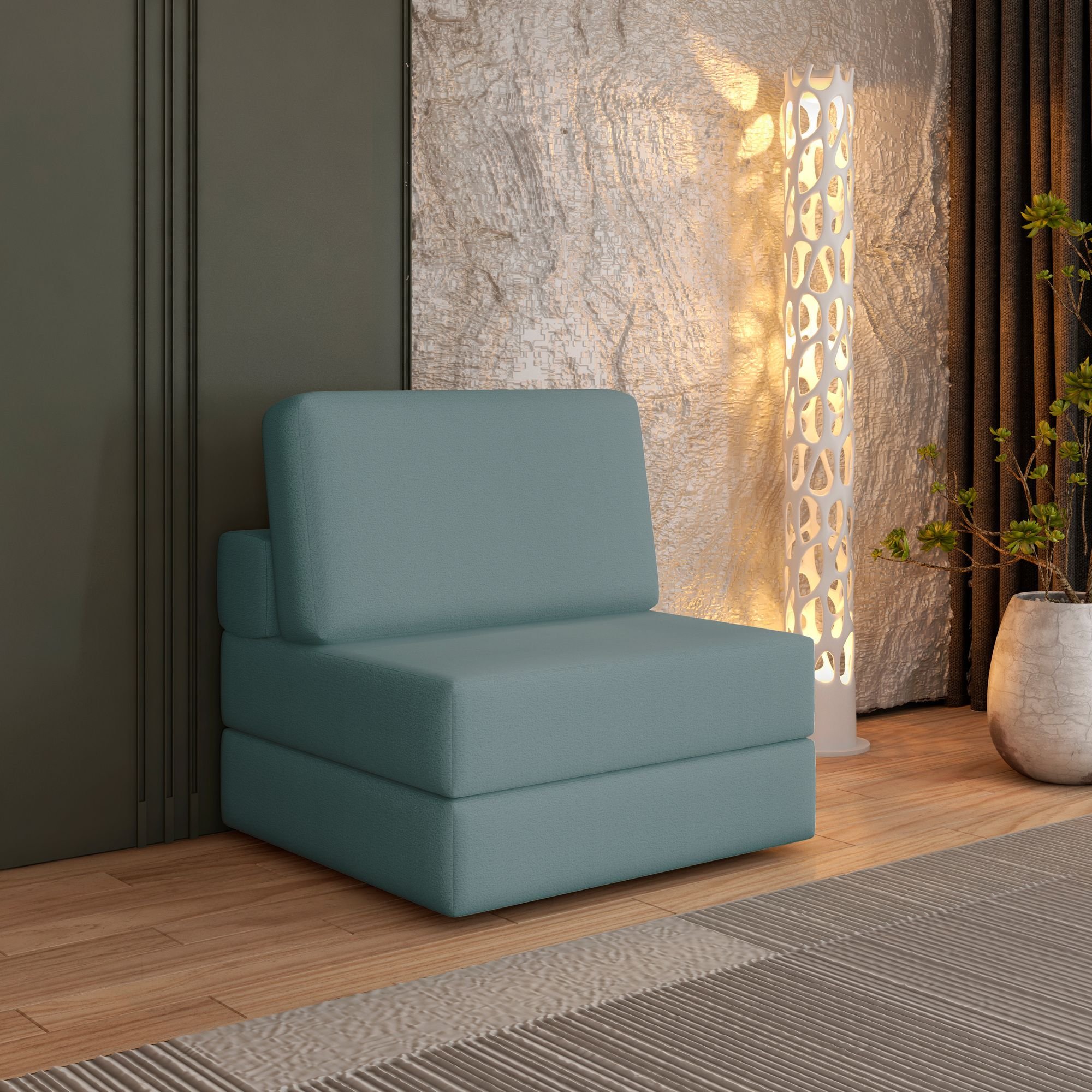 Sofá Cama À Vácuo 1 Lugar Linha Modular Flip Magic Azul