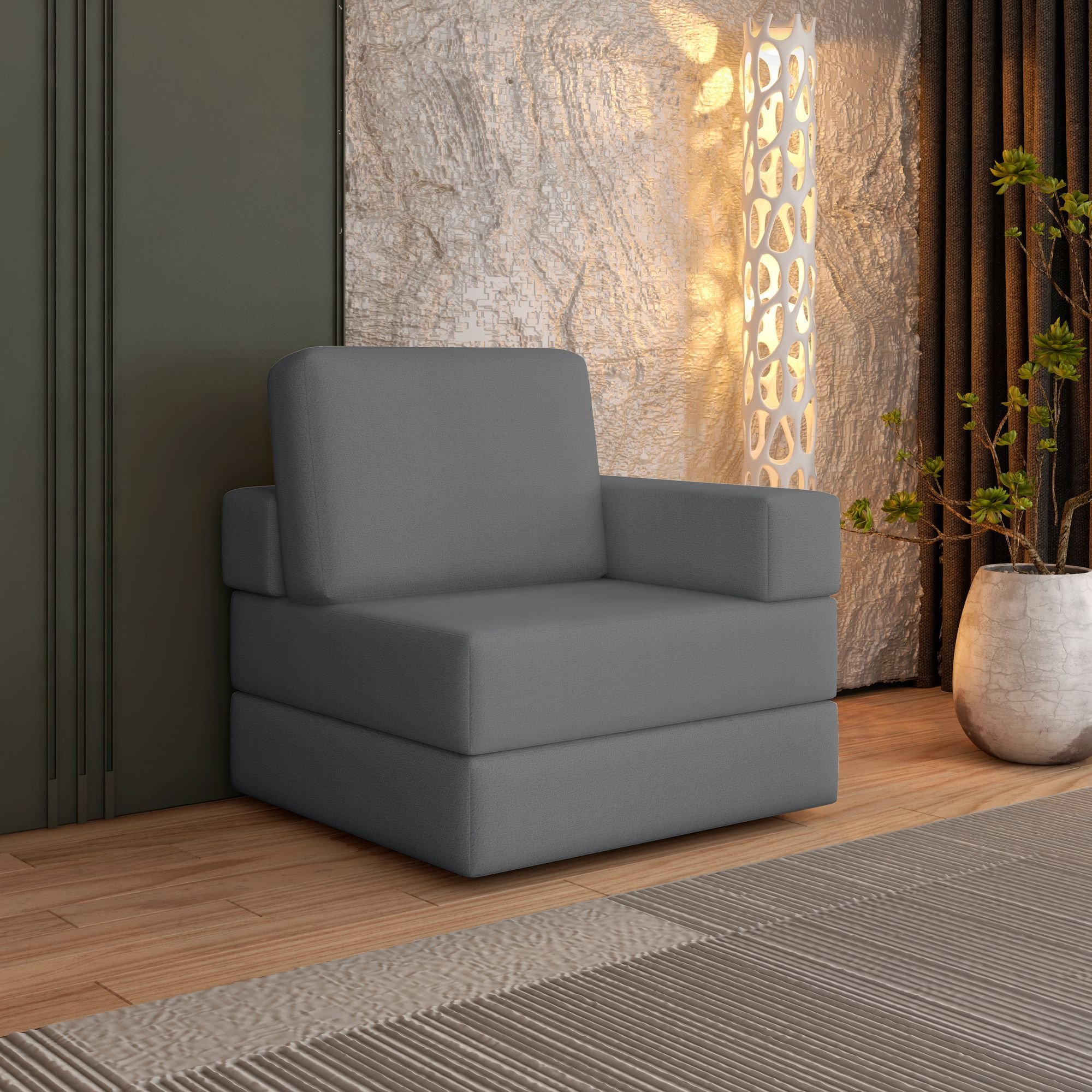 Sofá Cama À Vácuo 1 Lugar Linha Modular Flip Magic Cinza