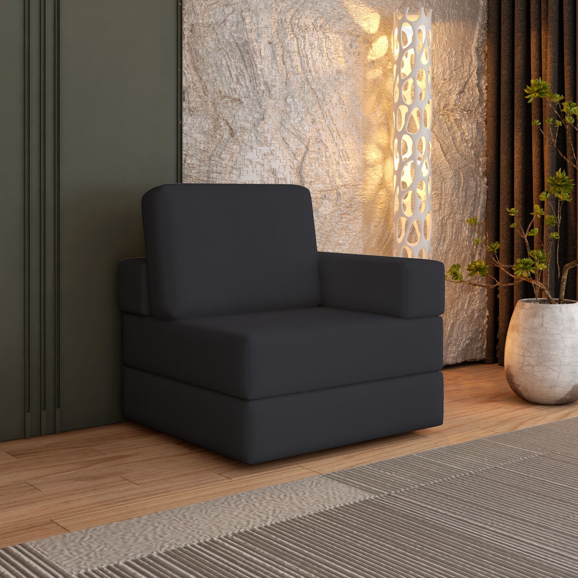 Sofá Cama À Vácuo 1 Lugar Linha Modular Flip Magic Preto