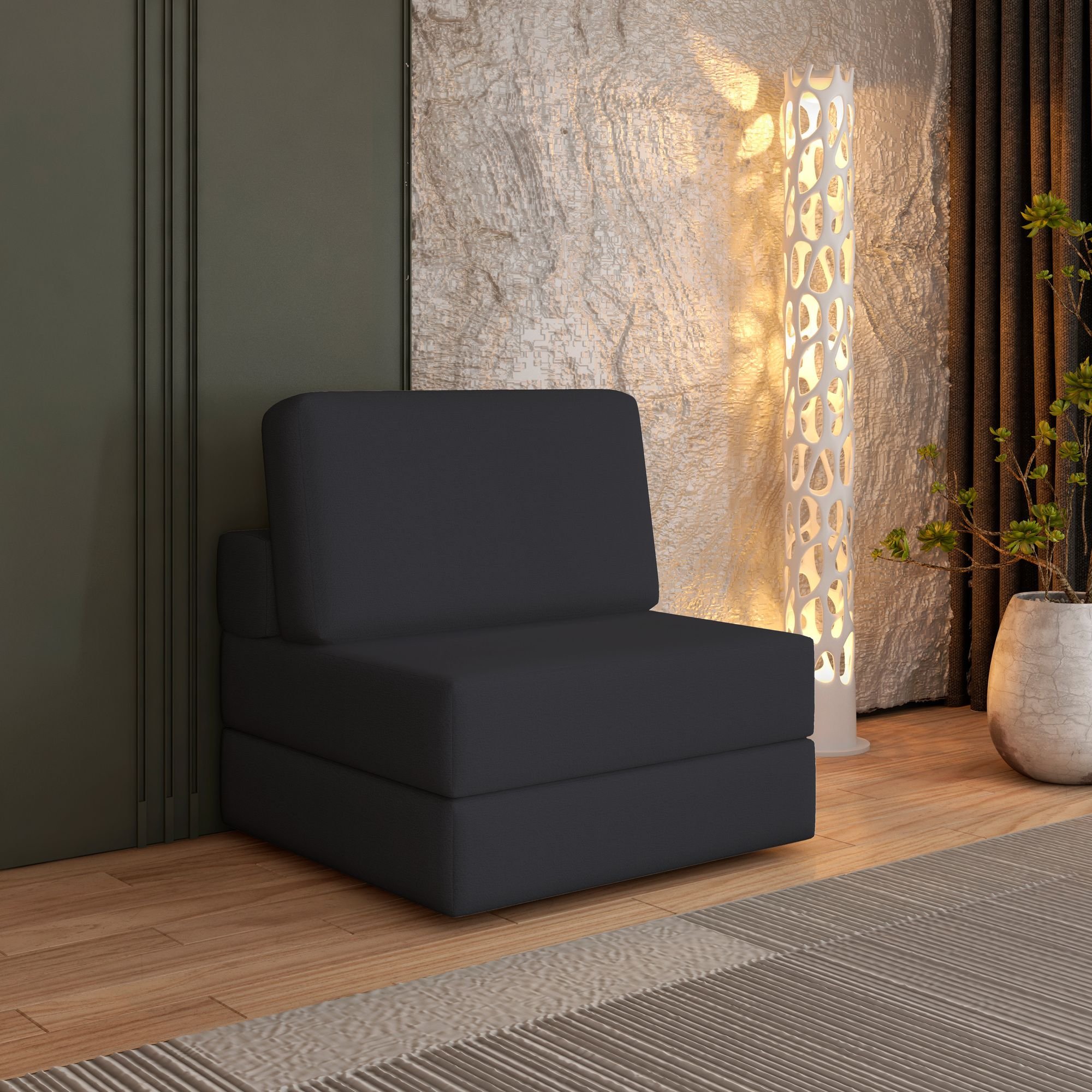 Sofá Cama À Vácuo 1 Lugar Linha Modular Flip Magic Preto