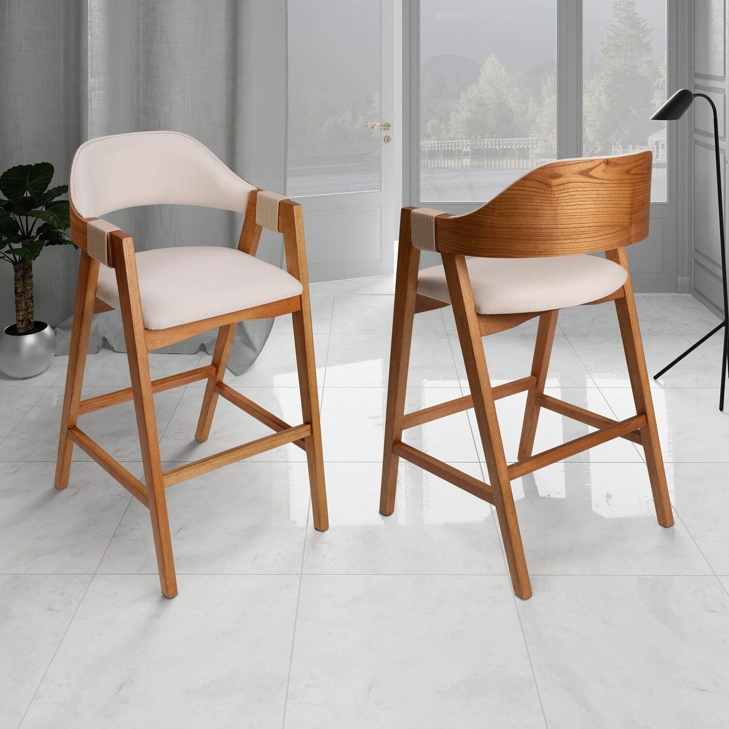 Kit 2 Banquetas Em Madeira Maciça Bélgica Espresso Móveis Imbuia/off White