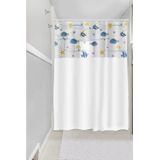 Cortina De Box Vinil Peixes Com Visor Retangular E Ganchos - ( 1,35m X 2,00m ) - Panami