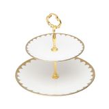 Prato Duplo Para Doces De Porcelana Egg Branco E Dourado