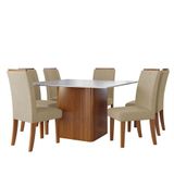 Conjunto Sala De Jantar Mesa Quadrada Montevideo 1,36m 6 Cadeiras Grécia Madeirado/bege Dobuê