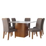 Conjunto Sala De Jantar Mesa Quadrada Montevideo 1,36m 6 Cadeiras Grécia Madeirado/mascavo Dobuê