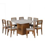 Conjunto Sala De Jantar Mesa Quadrada Montevideo 1,36m Com 8 Cadeiras Santiago Madeirado Off White