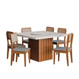 Conjunto Sala De Jantar Amsterdã New Mesa Com Tampo Giratório 6 Cadeiras Santiago Madeirado/cinza