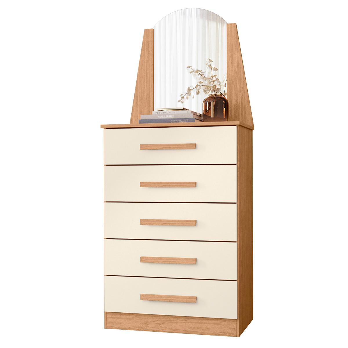 Cômoda Quarto Veneza Com 5 Gavetas E Espelho Freijo/off White