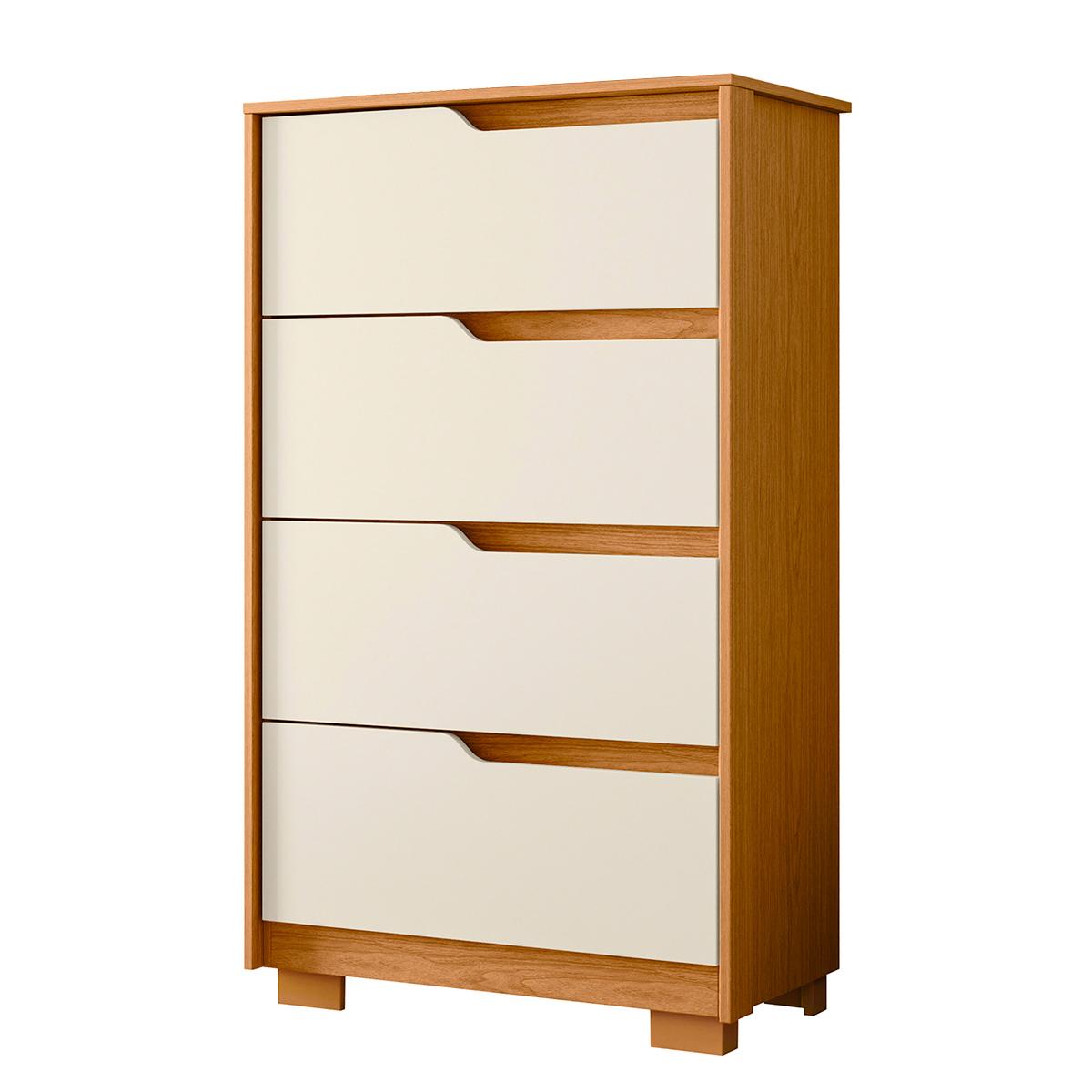 Cômoda Quarto Sole Com 4 Gavetas E Pés Cinamomo/off White