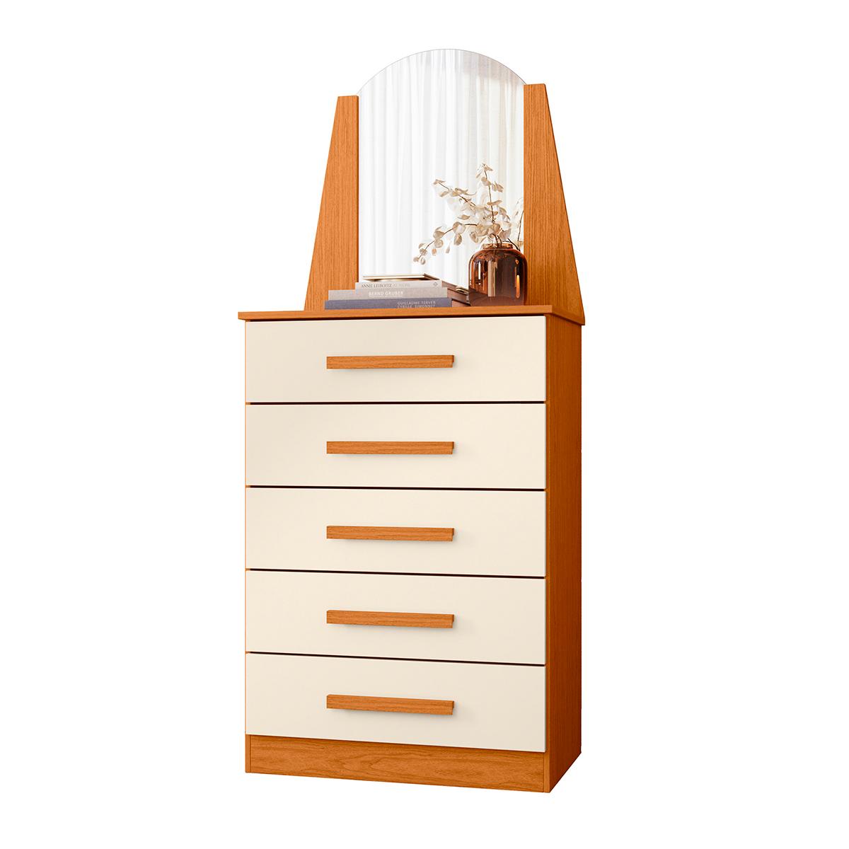 Cômoda Quarto Veneza Com 5 Gavetas E Espelho Cinamomo/off White