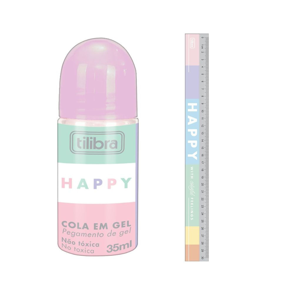 Kit Com Cola Em Gel 35ml E Régua 30cm Happy – Tilibra
