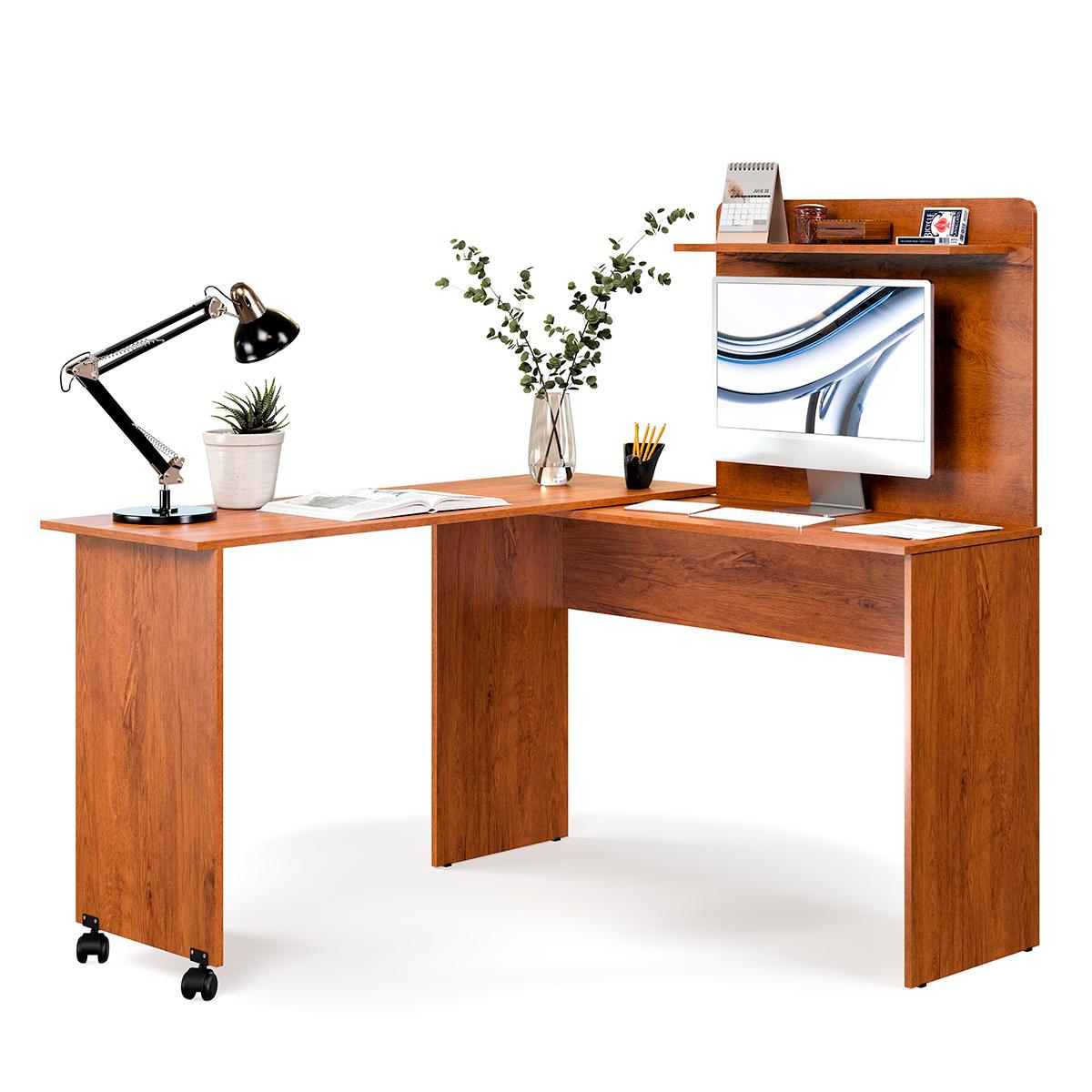 Escrivaninha Em L 2 Em 1 Com Rodízios E Prateleira Freijo