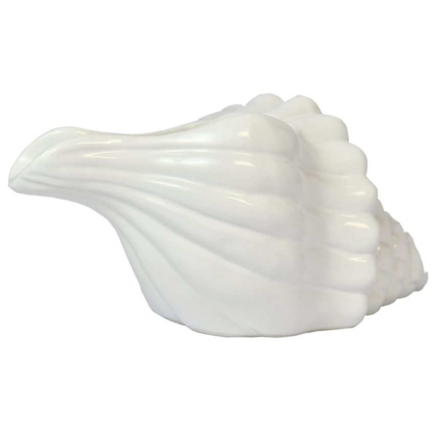 Vaso Decorativo Flores Cerâmica Concha Espiral Branco Oceano - imagem 4