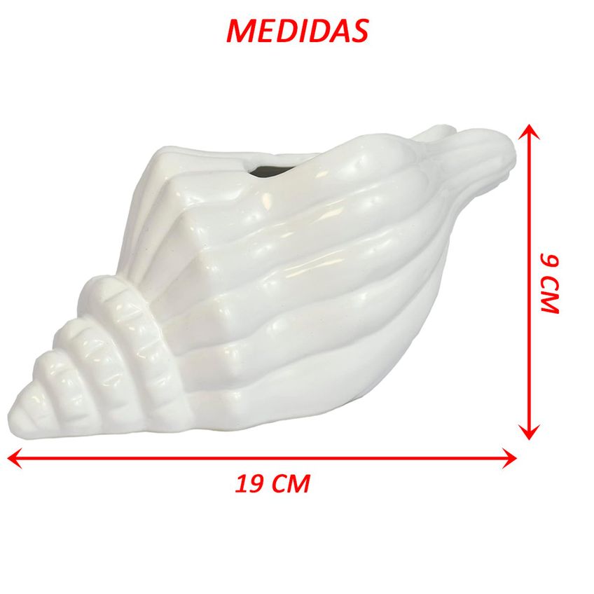 Vaso Decorativo Flores Cerâmica Concha Espiral Branco Oceano - imagem 5