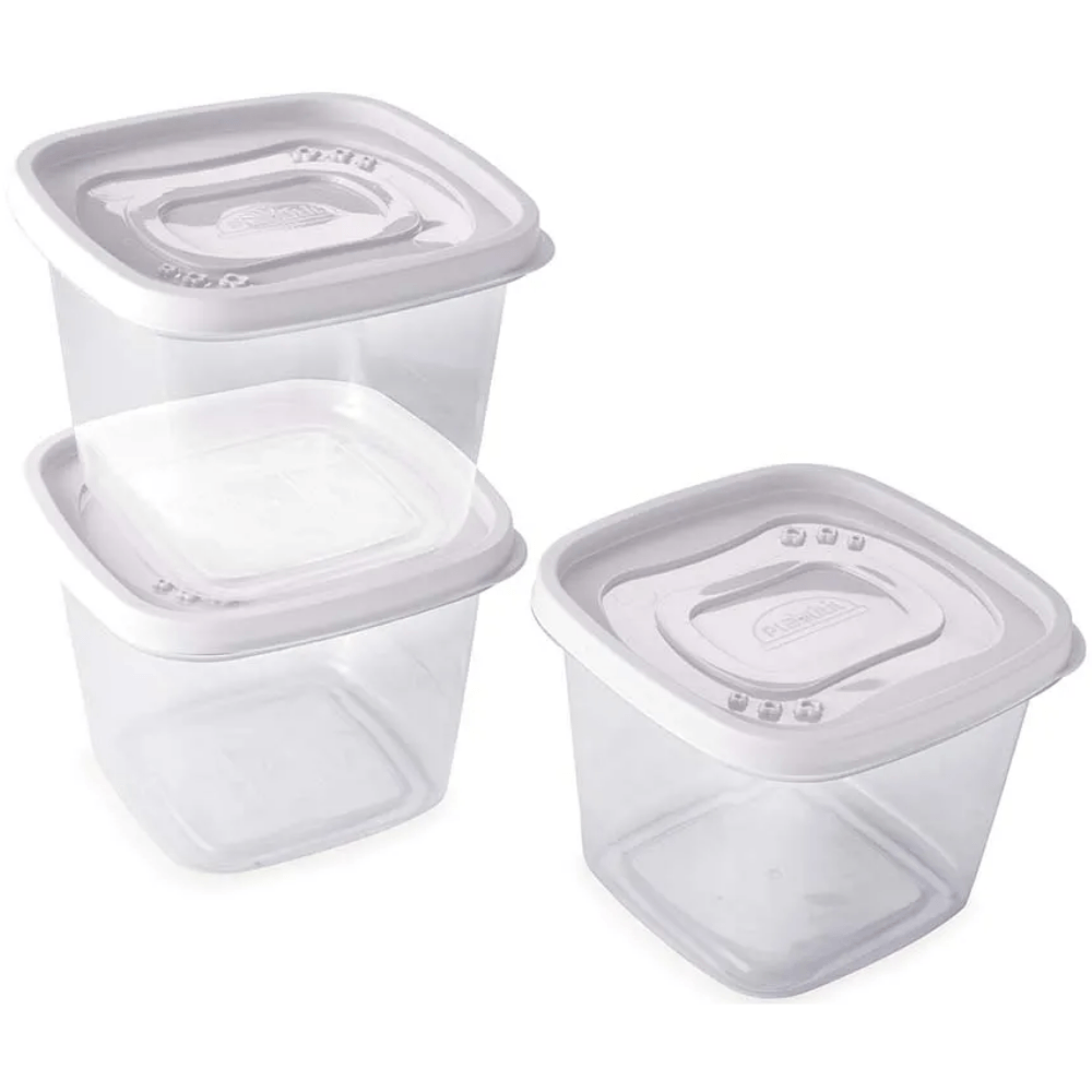 Kit 3 Potes Clic Quadrado 1,2l 14x14x6cm Plasutil