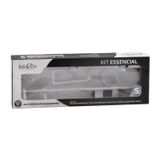 Kit Acessórios Banheiro 5 Peça Saboneteira Porta Papel Toalha Rosto 30cm Toalha Banho 50cm Cabideiro