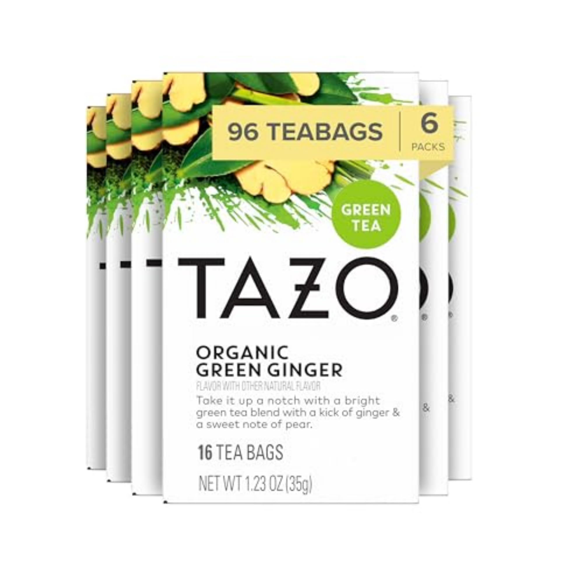 Tea Tazo Organic Green Ginger 96 Saquinhos De Chá De 16 Quilates, Pacote Com 6