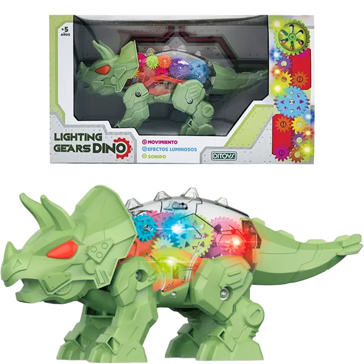 Brinquedo Dinossauro Triceratops Dino Com Som Luz Movimento