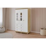 Guarda Roupa Infantil C/ 3 Portas (2 Cristal) E 3 Gavetas Tedy Branco/amendoa - Peroba