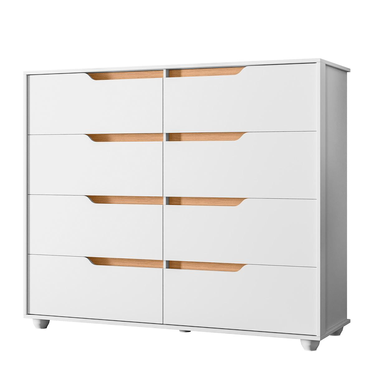 Cômoda Quarto Doble Com 8 Gavetas E Pés Branco/freijo