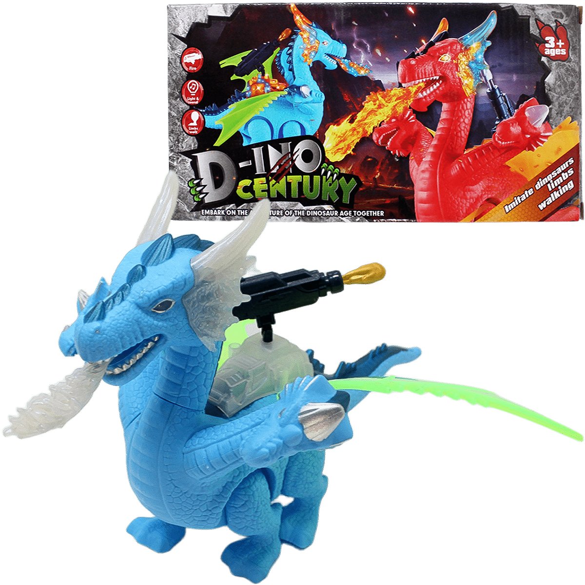 Brinquedo Dragão Dinossauro 3 Cabeças Com Luz Som Movimento