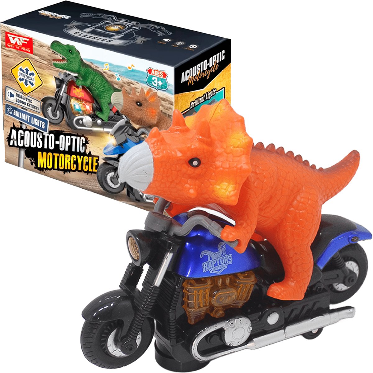 Brinquedo Dinossauro Motoqueiro Bate E Volta Luz Som À Pilha