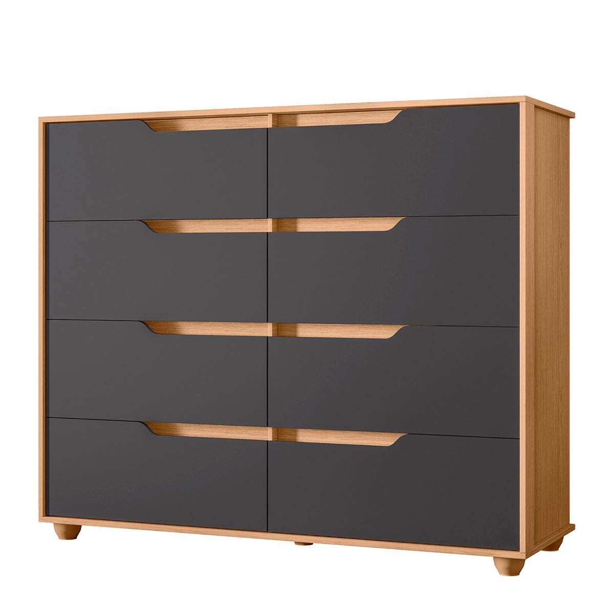 Cômoda Quarto Doble Com 8 Gavetas E Pés Freijo/titanium